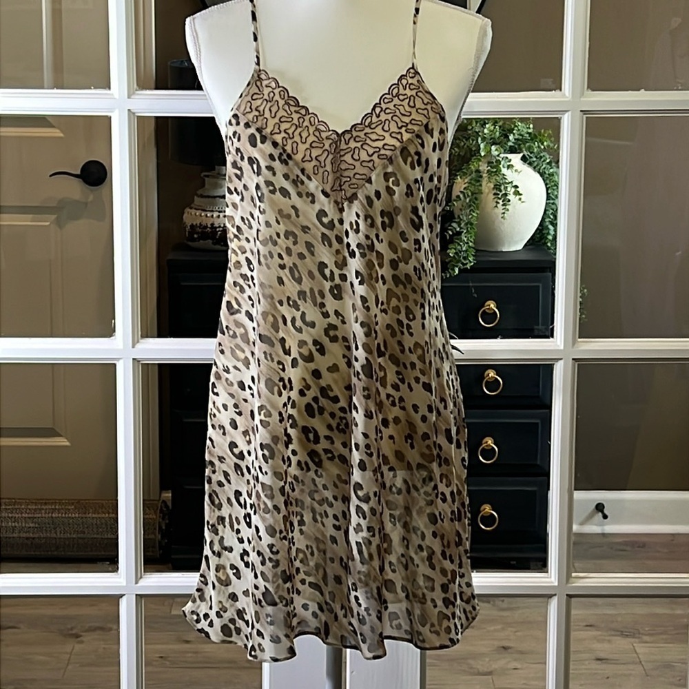 CINEMA ETOILE Leopard Print & Lace Sheer Chemise Lingerie Size Medium